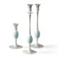 E.R. Butler Biedermeier Candlesticks Satin Silver with Robin's Egg Blue Egg