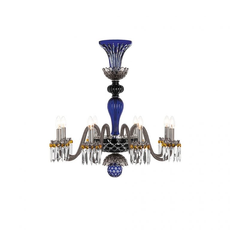Saint-Louis Crystal Arlequin Eight-Light Chandelier Dark Blue and Black Saint-Louis Crystal Arlequin Eight-Light Chandelier Dark Blue and Black