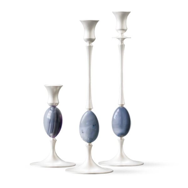 E.R. Butler Biedermeier Candlesticks Satin Silver With Agate Egg E.R. Butler Biedermeier Candlesticks Satin Silver With Agate Egg