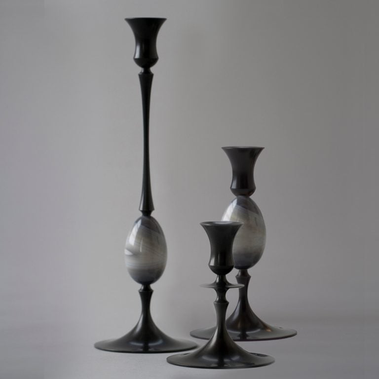 BlueAgateOxidizedBronzeBeidermeierParent1000x1000 E.R. Butler Biedermeier Candlesticks Oxidized Bronze with Agate Blue Egg at Kneen & Co