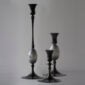 E.R. Butler Biedermeier Candlesticks Oxidized Bronze with Agate Blue Egg at Kneen & Co