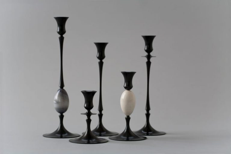 E.R. Butler Biedermeier Candlesticks Oxidized Bronze with Agate Blue Egg-3245 E.R. Butler Biedermeier Candlesticks Oxidized Bronze with Agate Blue Egg-3245