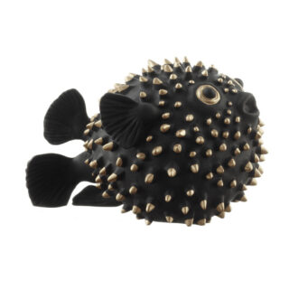 Nymphenburg Porcelain Hedgehog Fish Black Bisque with Gold Accents