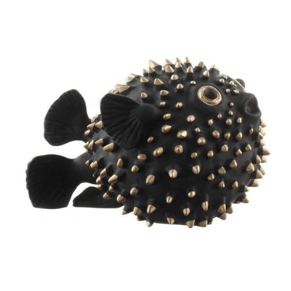 Nymphenburg Porcelain Hedgehog Fish Black Bisque with Gold Accents