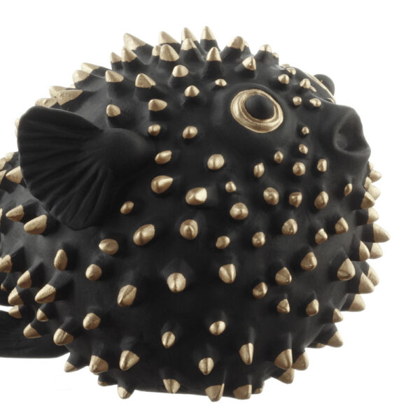 Nymphenburg Porcelain Hedgehog Fish Black Bisque with Gold Accents Close Up