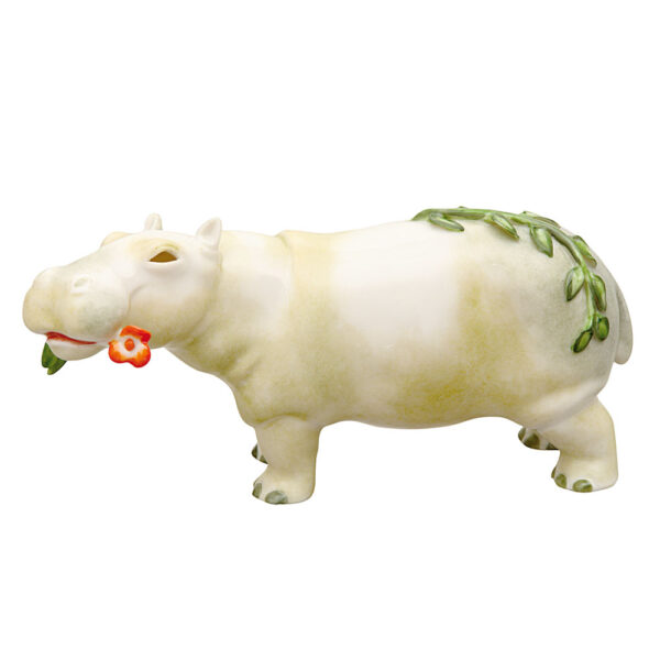 Nymphenburg Porcelain Hippopotamus With Flower Close Up