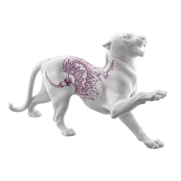 Nymphenburg Porcelain Panther Figurine With Flowers Of Life Decor Nymphenburg Porcelain Panther Figurine With Flowers Of Life Decor
