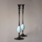 E.R. Butler Biedermeier Candlesticks Oxidized Bronze with Robin's Egg Blue Egg at Kneen & Co