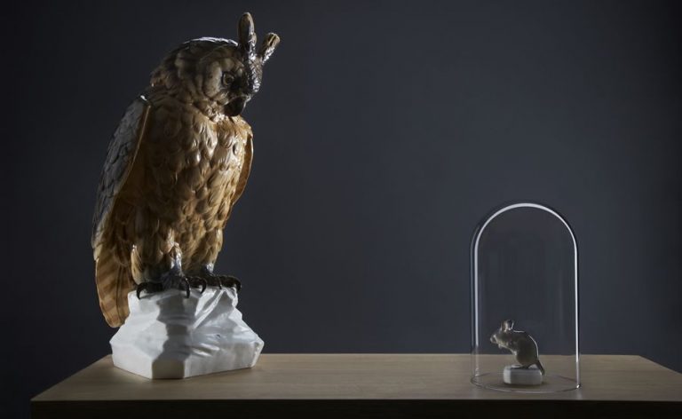 Nymphenburg Great Horned Owl Painted and Mouse
