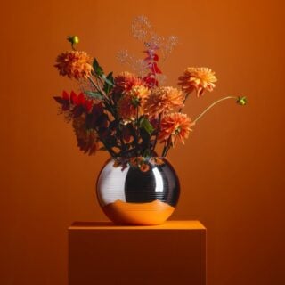 Puiforcat Silver Plated Petanque Vase Lifestyle Photo with flowers.