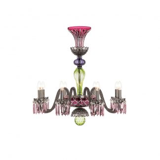 Saint-Louis Crystal Arlequin Eight-Light Chandelier Amethyst and Chartreuse