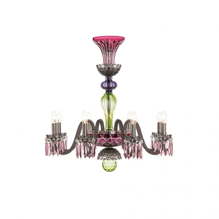 Saint-Louis Crystal Arlequin Eight-Light Chandelier Amethyst and Chartreuse Saint-Louis Crystal Arlequin Eight-Light Chandelier Amethyst and Chartreuse