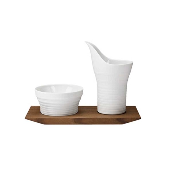 Hering Berlin Pulse Sugar and Creamer Set with Wooden Tray