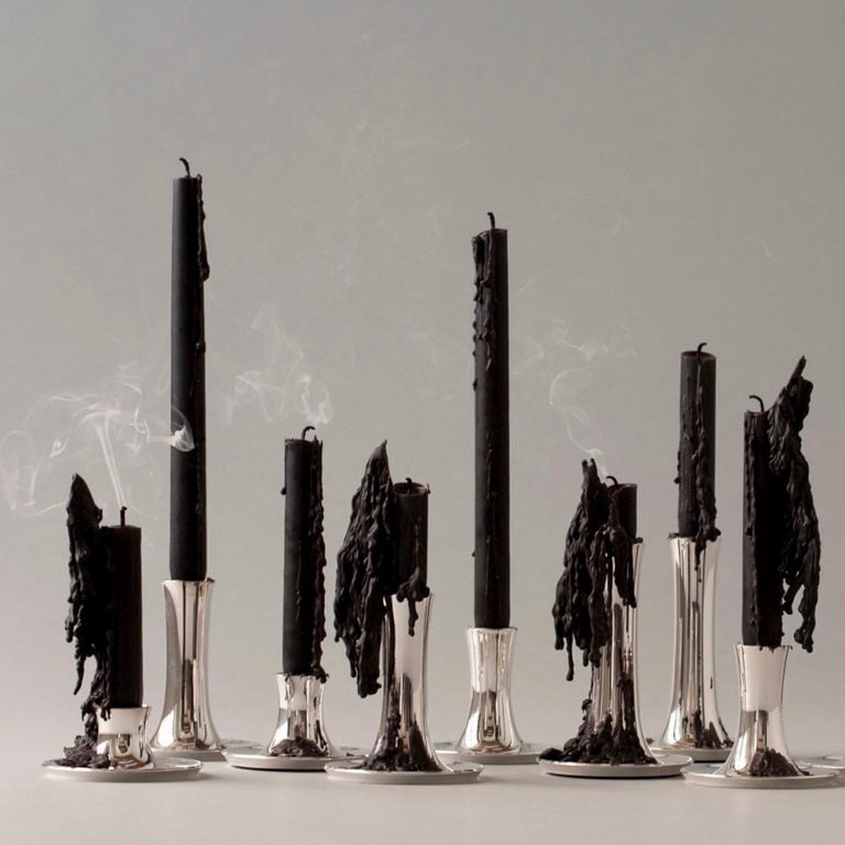 E.R Butler Fluted Candlesticks in Polished Silver Finish, designed by Ted Muehling