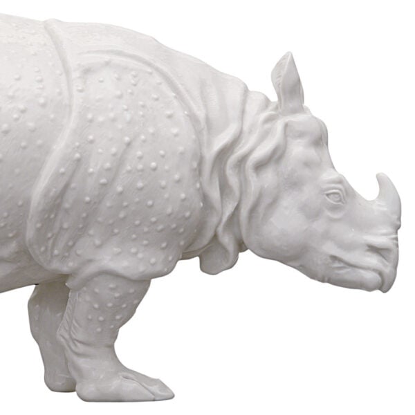Nymphenburg Rhinoceros Clara in White Glazed Close Up Nymphenburg Rhinoceros Clara in White Glazed Close Up