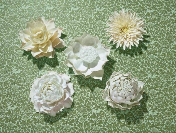 Nymphenburg White Glazed Table Flowers on Green Cloth
