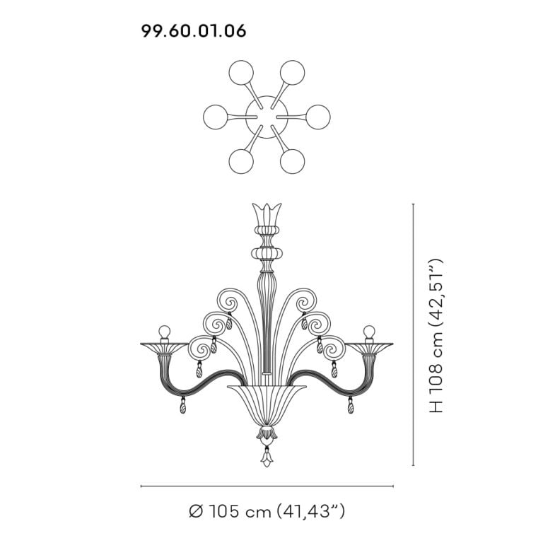 Venini Vittoriale 6-Light Chandelier Scale Venini Vittoriale 6-Light Chandelier Scale