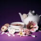Painted Table Flowers with Teapot and Tea Cup
