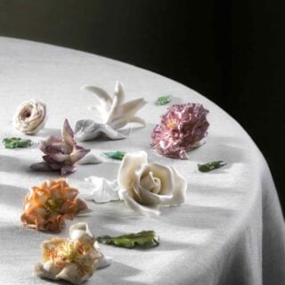 Porcelain Table Flowers Painted and Glazed on Tablecloth