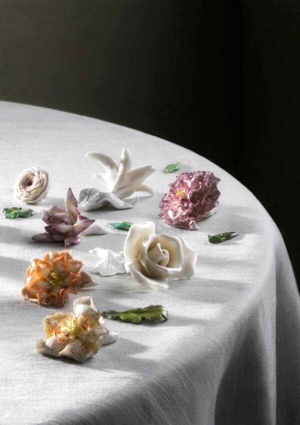 Porcelain Table Flowers Painted and Glazed on Tablecloth