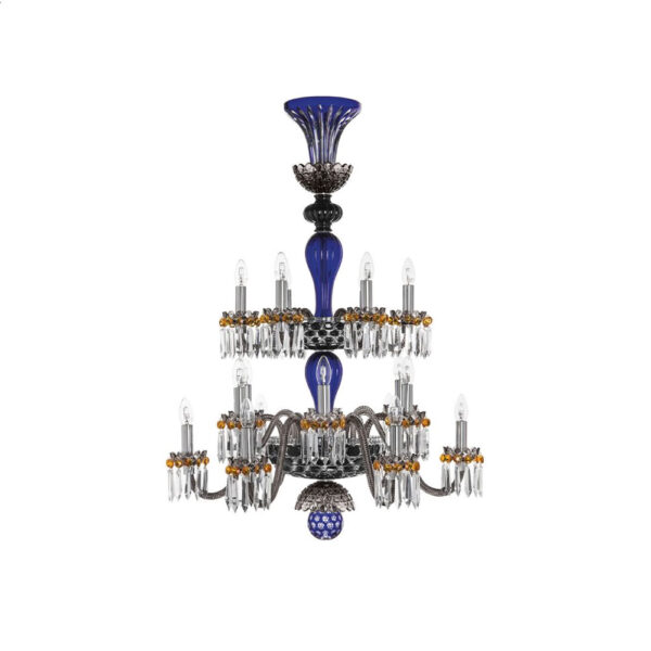 Saint-Louis Crystal Arlequin 12-Light Chandelier Dark Blue and Black Saint-Louis Crystal Arlequin 12-Light Chandelier Dark Blue and Black