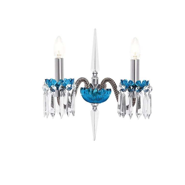 Saint-Louis Crystal Arlequin Two-Light Sconce Sky Blue and Dark Blue Saint-Louis Crystal Arlequin Two-Light Sconce Sky Blue and Dark Blue