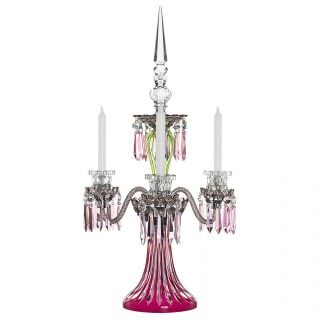 Saint-Louis Crystal Arlequin Three-Light Candelabra Amethyst and Chartreuse