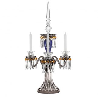 Saint-Louis Crystal Arlequin Three-Light Candelabra Dark Blue and Black