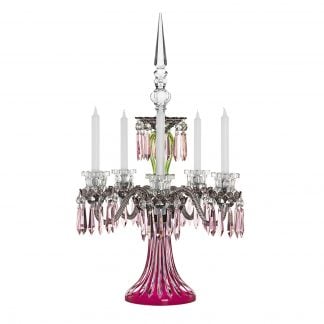 Saint-Louis Crystal Arlequin Five-Light Candelabra Amethyst and Chartreuse