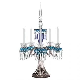 Saint-Louis Crystal Arlequin Five-Light Candelabra Sky Blue and Dark Blue