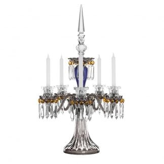 Saint-Louis Crystal Arlequin Five-Light Candelabra Dark Blue and Black