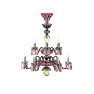 Saint-Louis Crystal Arlequin 12-Light Chandelier Amethyst and Chartreuse