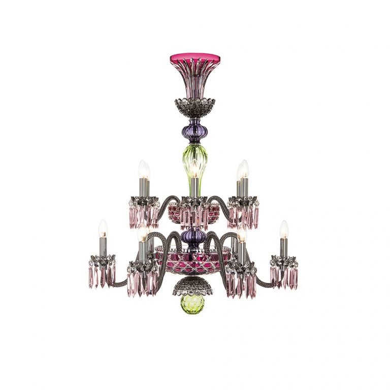 Saint-Louis Crystal Arlequin 12-Light Chandelier Amethyst and Chartreuse Saint-Louis Crystal Arlequin 12-Light Chandelier Amethyst and Chartreuse