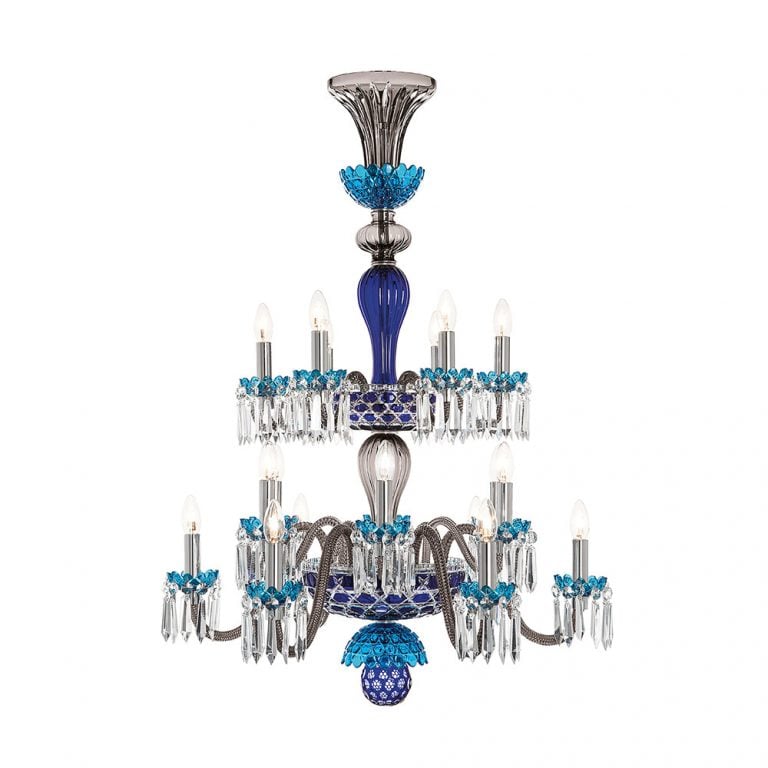 Saint-Louis Crystal Arlequin 18-Light Chandelier Dark Blue and Sky Blue Saint-Louis Crystal Arlequin 18-Light Chandelier Dark Blue and Sky Blue