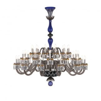 Saint-Louis Crystal Arlequin 36-Light Chandelier Dark Blue and Black