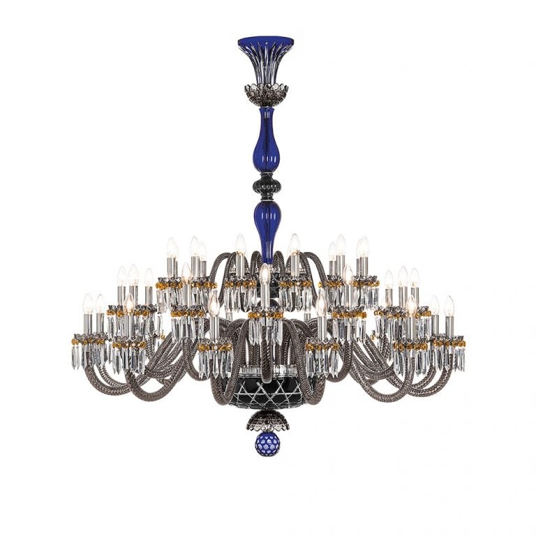 Saint-Louis Crystal Arlequin 36-Light Chandelier Dark Blue and Black Saint-Louis Crystal Arlequin 36-Light Chandelier Dark Blue and Black