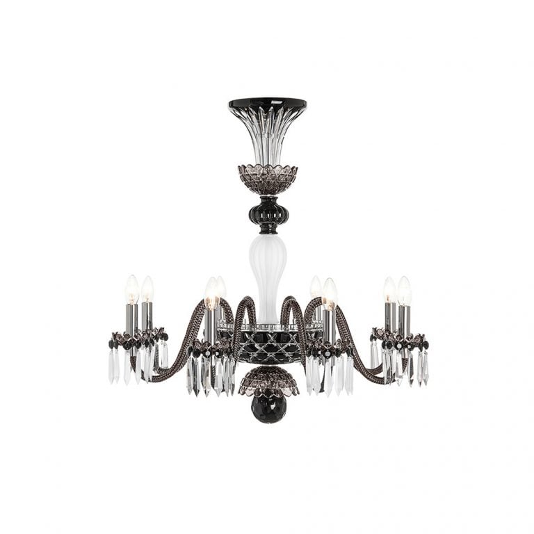 Saint-Louis Crystal Arlequin Eight-Light Chandelier Black and Clear Saint-Louis Crystal Arlequin Eight-Light Chandelier Black and Clear