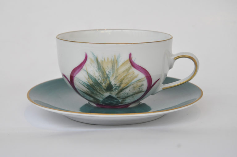 Marie Daage Belle de Jour Teacup and Saucer in Teal and Fuchsia