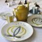 Marie Daage Jardins d’Udaïpur GF Table Setting in Yellows and Greens