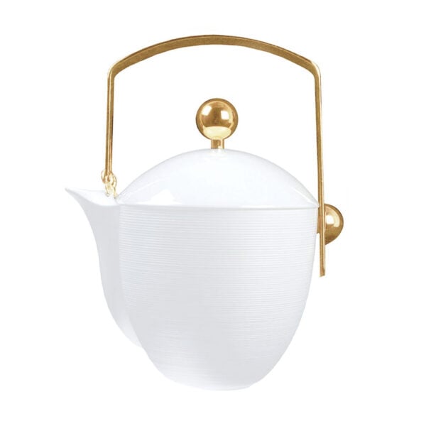 J.L Coquet Hemisphere White Teapot Gold