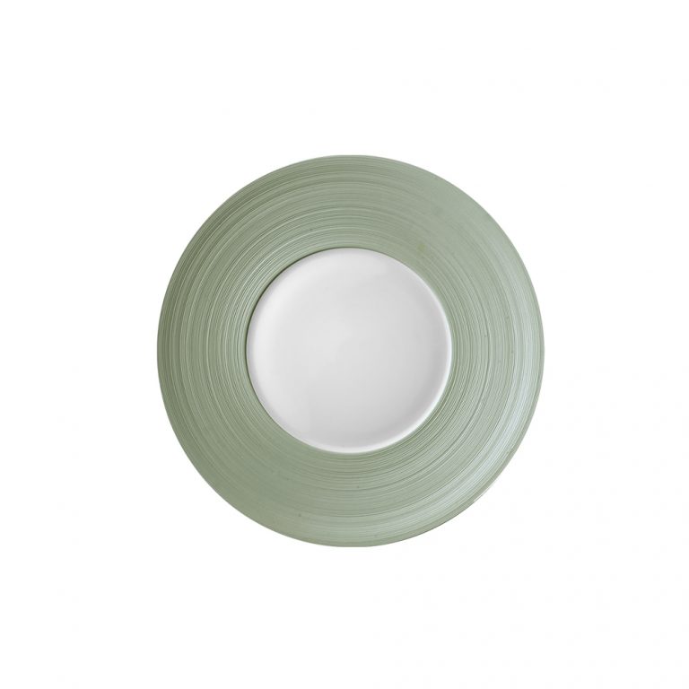 J.L Coquet Hemisphere Khaki Green Bread and Butter Plate Kneen & Co. Luxury Porcelain