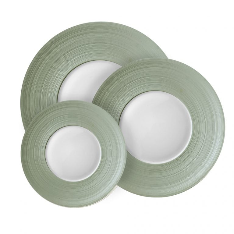 J.L Coquet Hemisphere Khaki Green Dinnerware at Kneen & Co. Luxury Porcelain