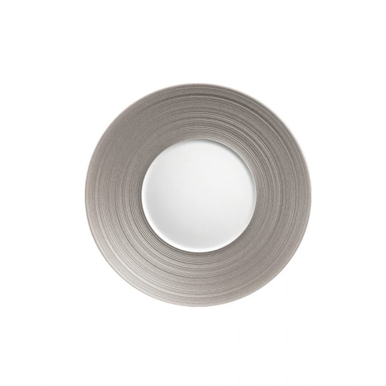 J.L Coquet Hemisphere Metallic Grey Bread and Butter Plate Designer Porcelain at Kneen & Co.