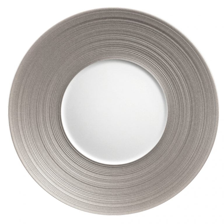 JLCHemisphereMetallicGreyCharger1000x1000 J.L Coquet Hemisphere Metallic Grey Dinnerware High-End Porcelain Kneen & Co.