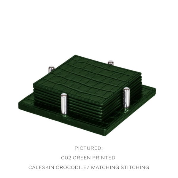 Giobagnara David Square Coasters With Holder C02 Green Printed Crocodile Leather Giobagnara David Square Coasters With Holder C02 Green Printed Crocodile Leather