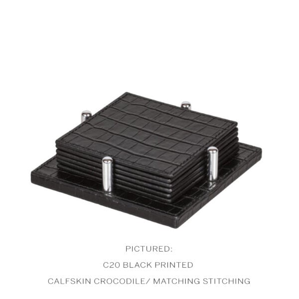 Giobagnara-David-Square-Coasters-With-Holder-G20-Croc-Black Giobagnara-David-Square-Coasters-With-Holder-G20-Croc-Black