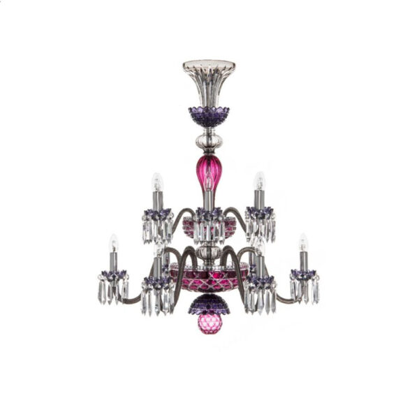 Saint-Louis Crystal Arlequin 12-Light Chandelier Amethyst and Purple