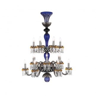 Saint-Louis Crystal Arlequin 18-Light Chandelier Dark Blue and Black