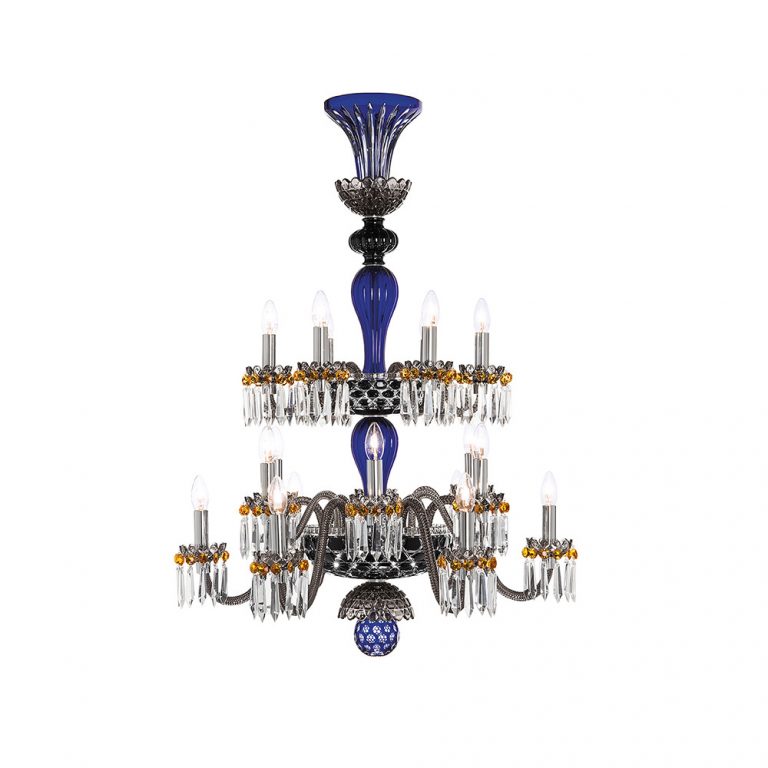 Saint-Louis Crystal Arlequin 18-Light Chandelier Dark Blue and Black Saint-Louis Crystal Arlequin 18-Light Chandelier Dark Blue and Black