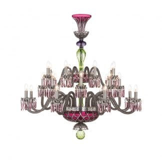Saint-Louis Crystal Arlequin 24-Light Chandelier Amethyst and Chartreuse